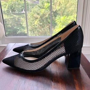 Marc Fisher Pointed Toe Mesh Leather Block Heel